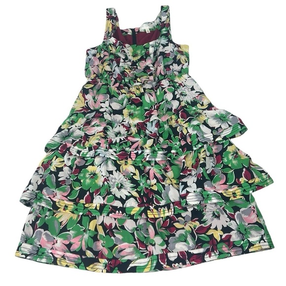 Anthropologie Moulinette Soeurs Floral Tiered Silk Green Purple Mini Dress SZ 8 - Picture 7 of 10